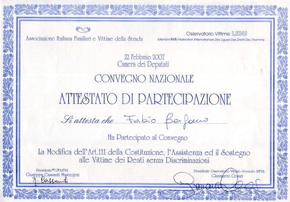 Attestato convegno AIFVS